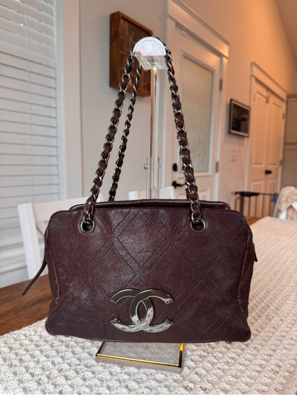 CHANEL Vintage Brown Caviar Leather Shoulder Bag COA INCLUDED Good - Picture 7 of 12